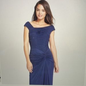 Tadashi Shoji Navy Ruched Gown Size L